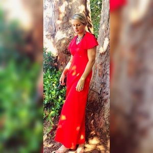 70’s Vintage Maxi Dress Disco Style Red Halter